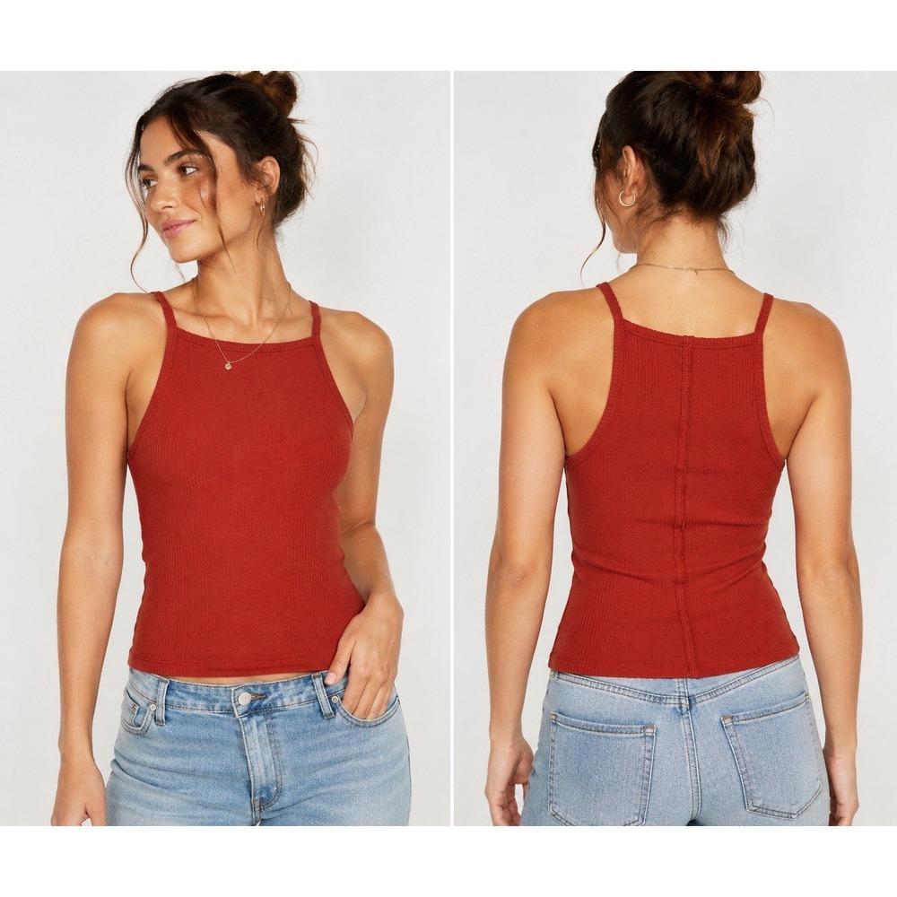 Free People We The Free Ribbed Tank Top XS Salsa‎ Red High Neck New NWT